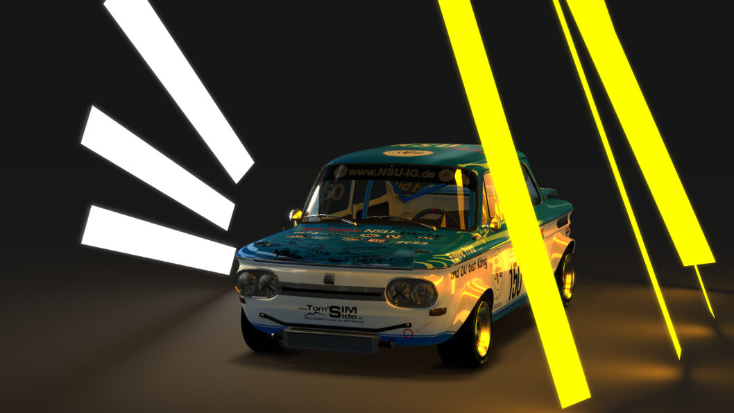 Virtuelles Rennauto mit klassischer NSU TT Lackierung